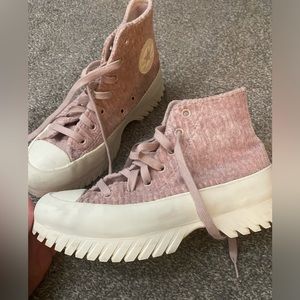 PINK CORDUROY HIGHTOP PLATFORM CONVERSE. Lightly worn, minimal signs of wear